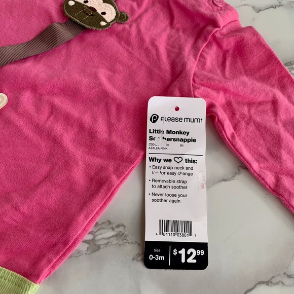 PLEASE MUM Little Monkey Soother Snappie Onesie SIZE 0-3m - NWT - Picture 6 of 6